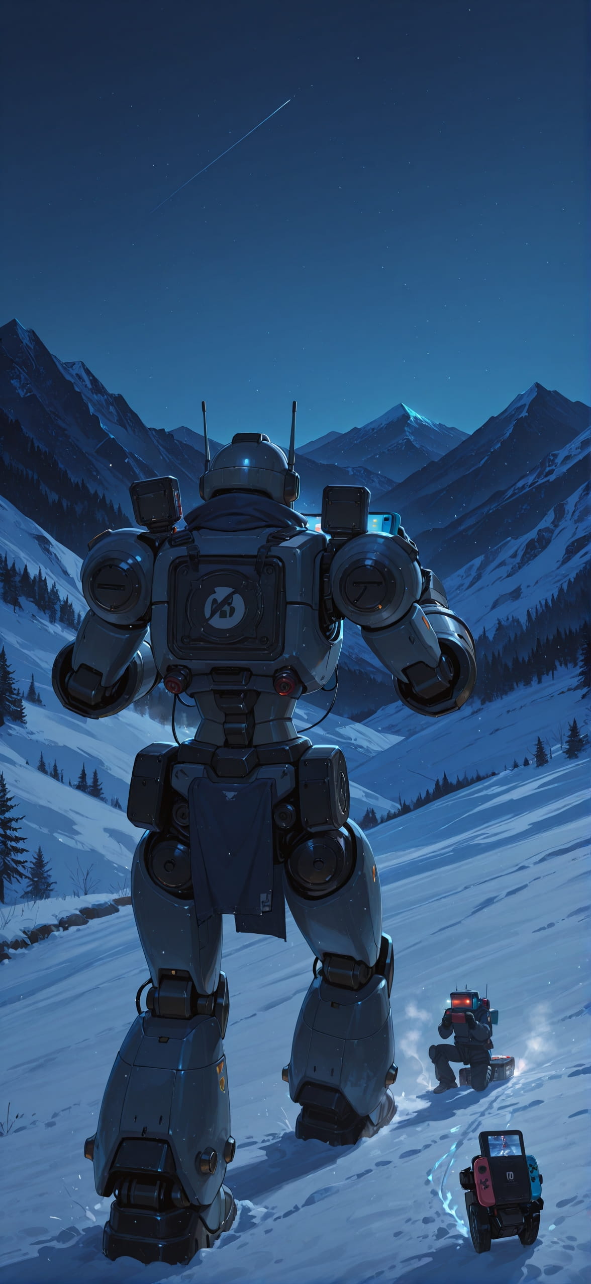 Switch2 Blue Night Mountain Winter Machine mobile wallpaper / スマホ壁紙