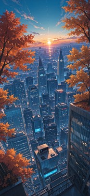 Switch2 Blue Sunset City Autumn mobile wallpaper / スマホ壁紙