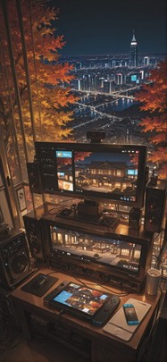 Switch2 Brown Night City Autumn Machine mobile wallpaper / スマホ壁紙