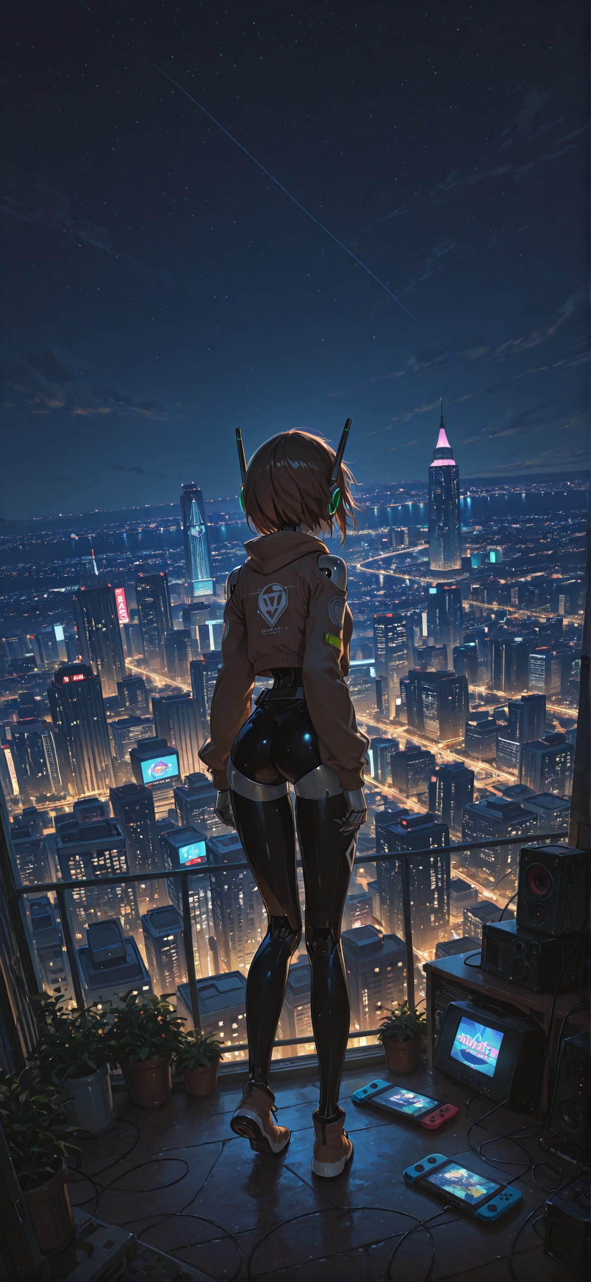 Switch2 Brown Night City Spring Machine mobile wallpaper / スマホ壁紙