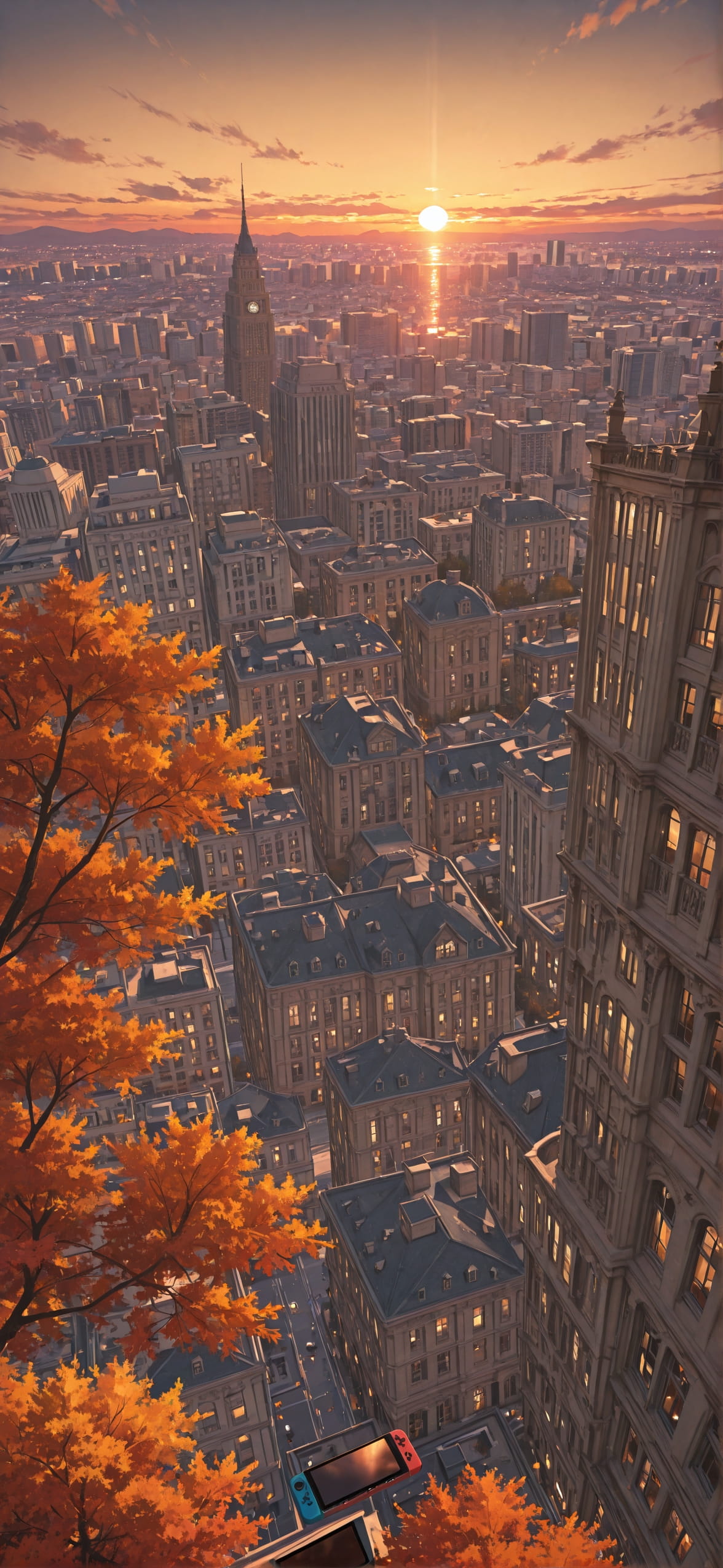 Switch2 Brown Sunset City Autumn mobile wallpaper / スマホ壁紙