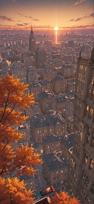 Switch2 Brown Sunset City Autumn mobile wallpaper / スマホ壁紙