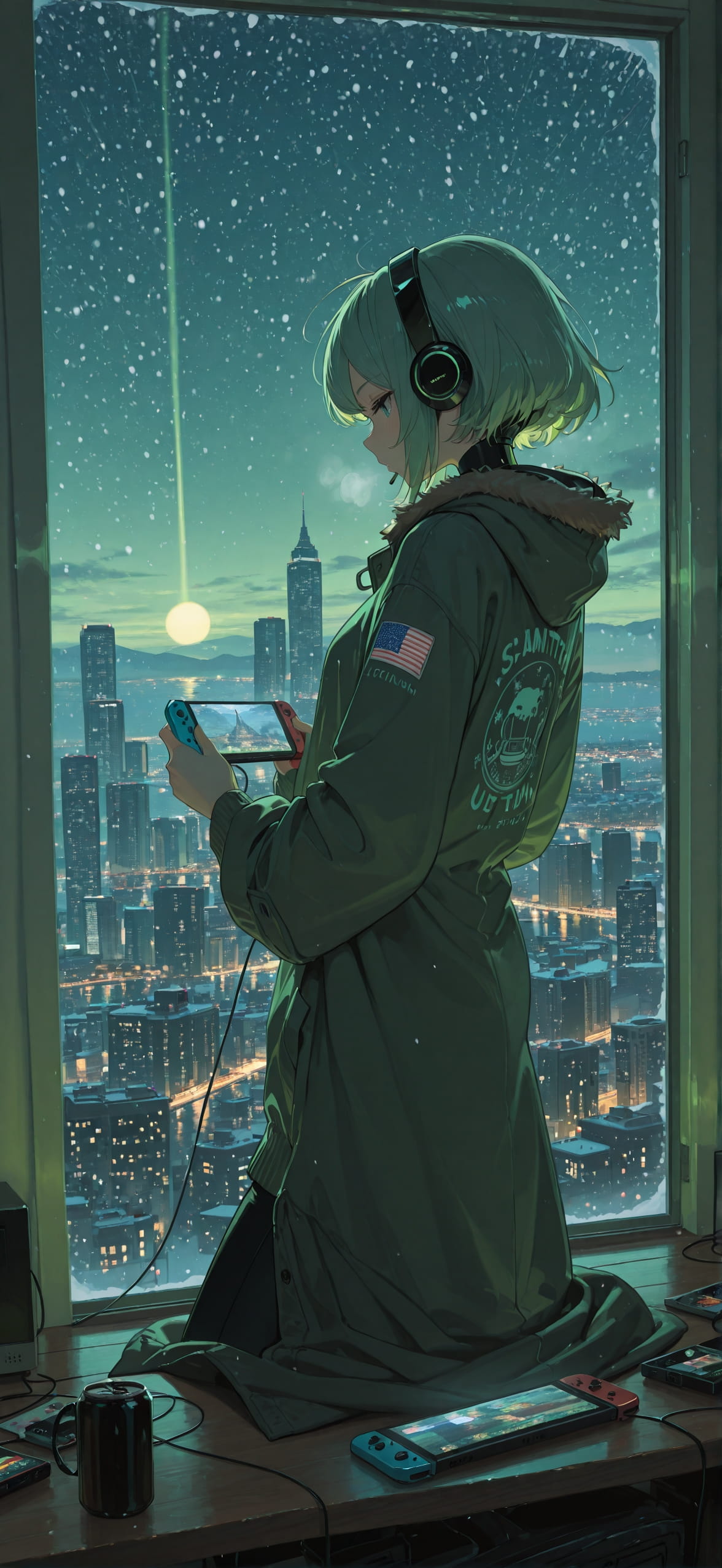 Switch2 Green Afternoon City Winter Machine mobile wallpaper / スマホ壁紙