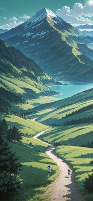Switch2 Green Afternoon Mountain Summer mobile wallpaper / スマホ壁紙