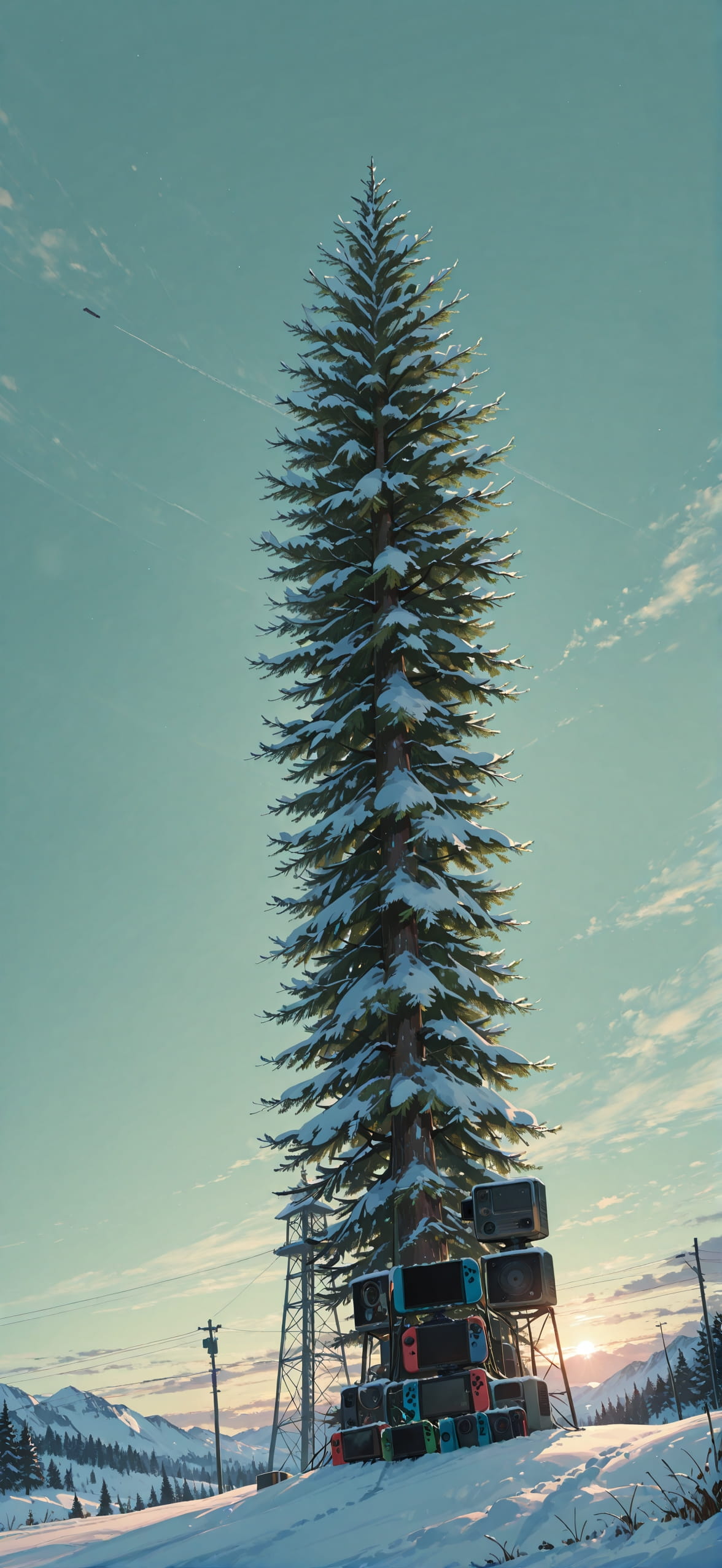 Switch2 Green Afternoon Sky Winter Machine mobile wallpaper / スマホ壁紙