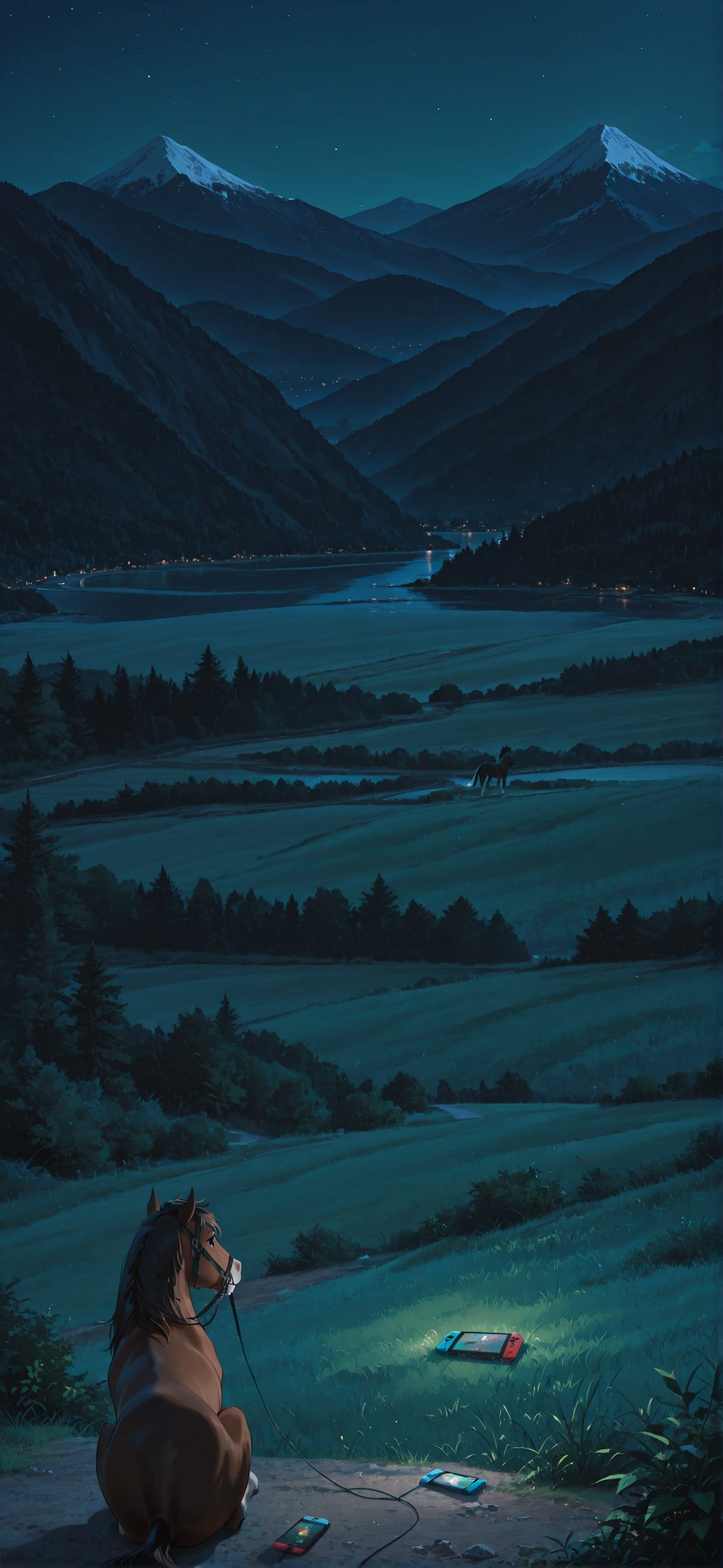 Switch2 Green Night Mountain Summer Animal mobile wallpaper / スマホ壁紙