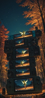 Switch2 Green Night Sky Autumn Animal Machine mobile wallpaper / スマホ壁紙