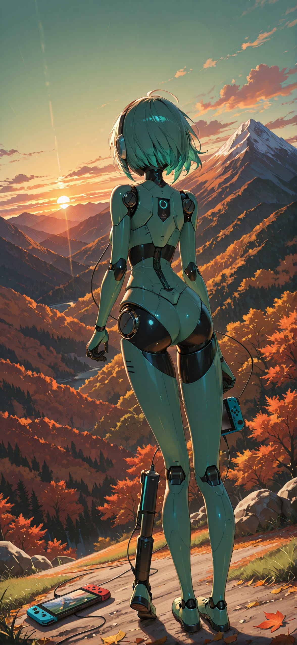 Switch2 Green Sunset Mountain Autumn Machine mobile wallpaper / スマホ壁紙