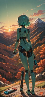 Switch2 Green Sunset Mountain Autumn Machine mobile wallpaper / スマホ壁紙