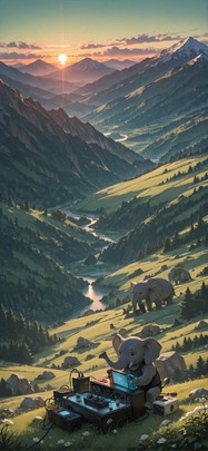 Switch2 Green Sunset Mountain Spring Animal Machine mobile wallpaper / スマホ壁紙