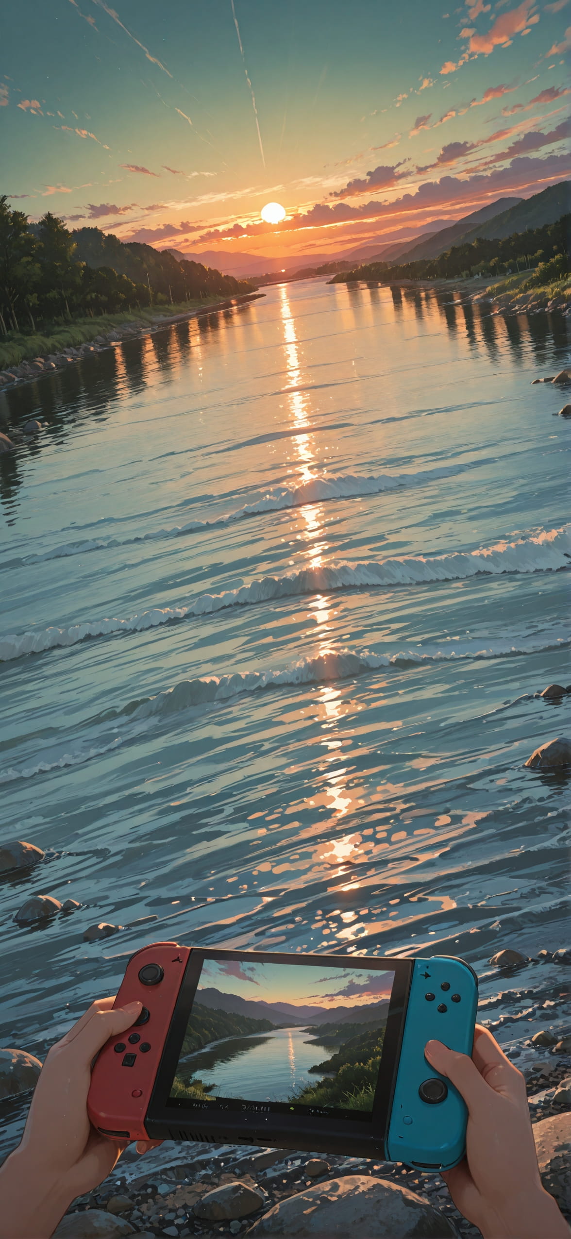 Switch2 Green Sunset Sea Summer mobile wallpaper / スマホ壁紙