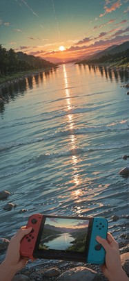 Switch2 Green Sunset Sea Summer mobile wallpaper / スマホ壁紙