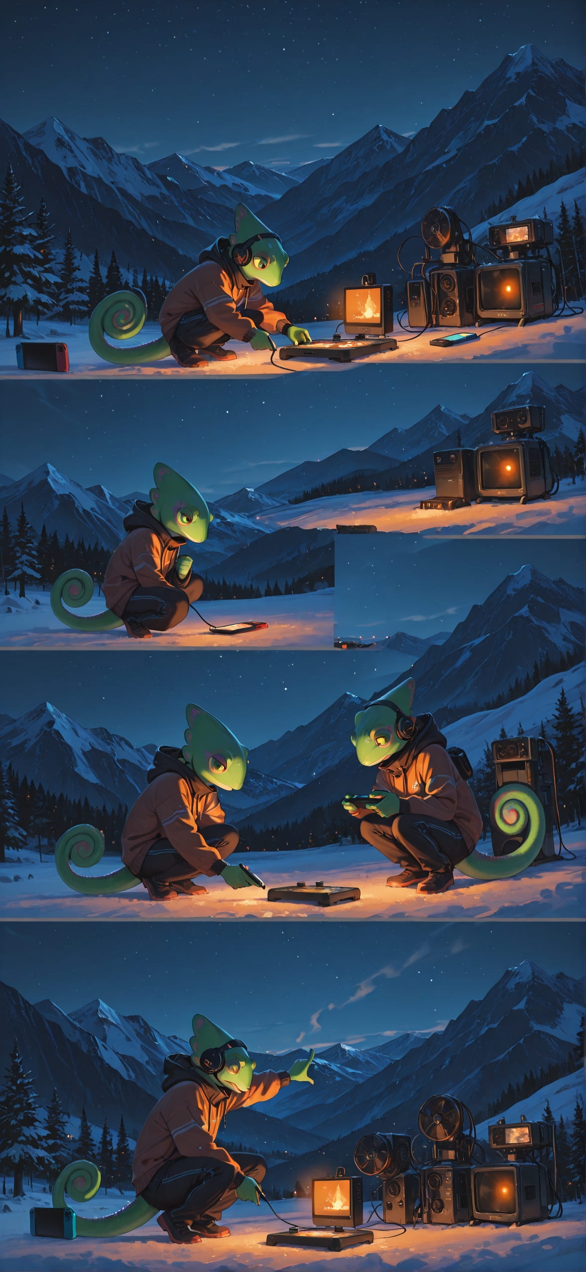 Switch2 Orange Night Mountain Winter Animal Machine mobile wallpaper / スマホ壁紙