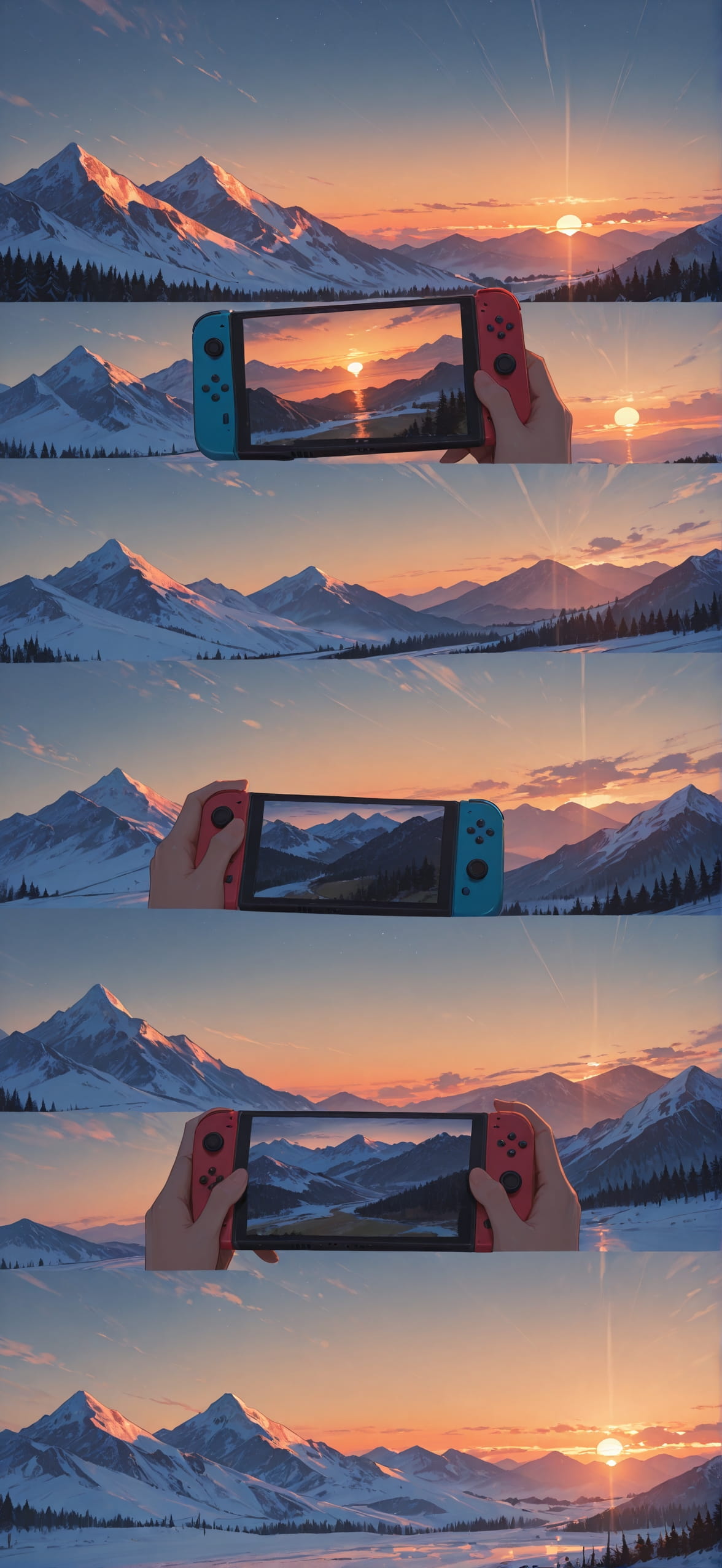 Switch2 Orange Sunset Mountain Winter mobile wallpaper / スマホ壁紙