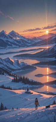 Switch2 Orange Sunset Mountain Winter mobile wallpaper / スマホ壁紙
