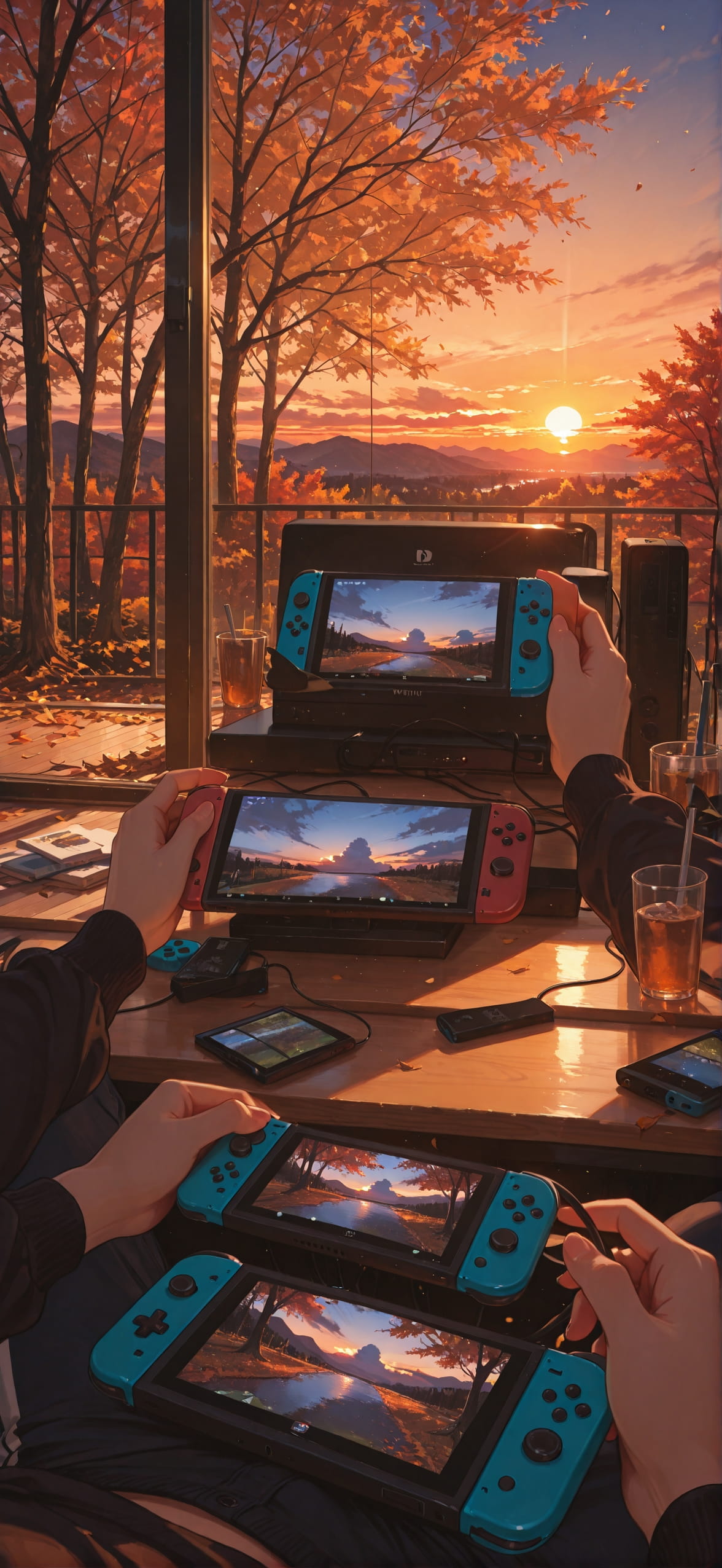 Switch2 Orange Sunset Sky Autumn mobile wallpaper / スマホ壁紙