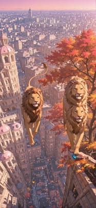 Switch2 Pink Afternoon City Autumn Animal mobile wallpaper / スマホ壁紙
