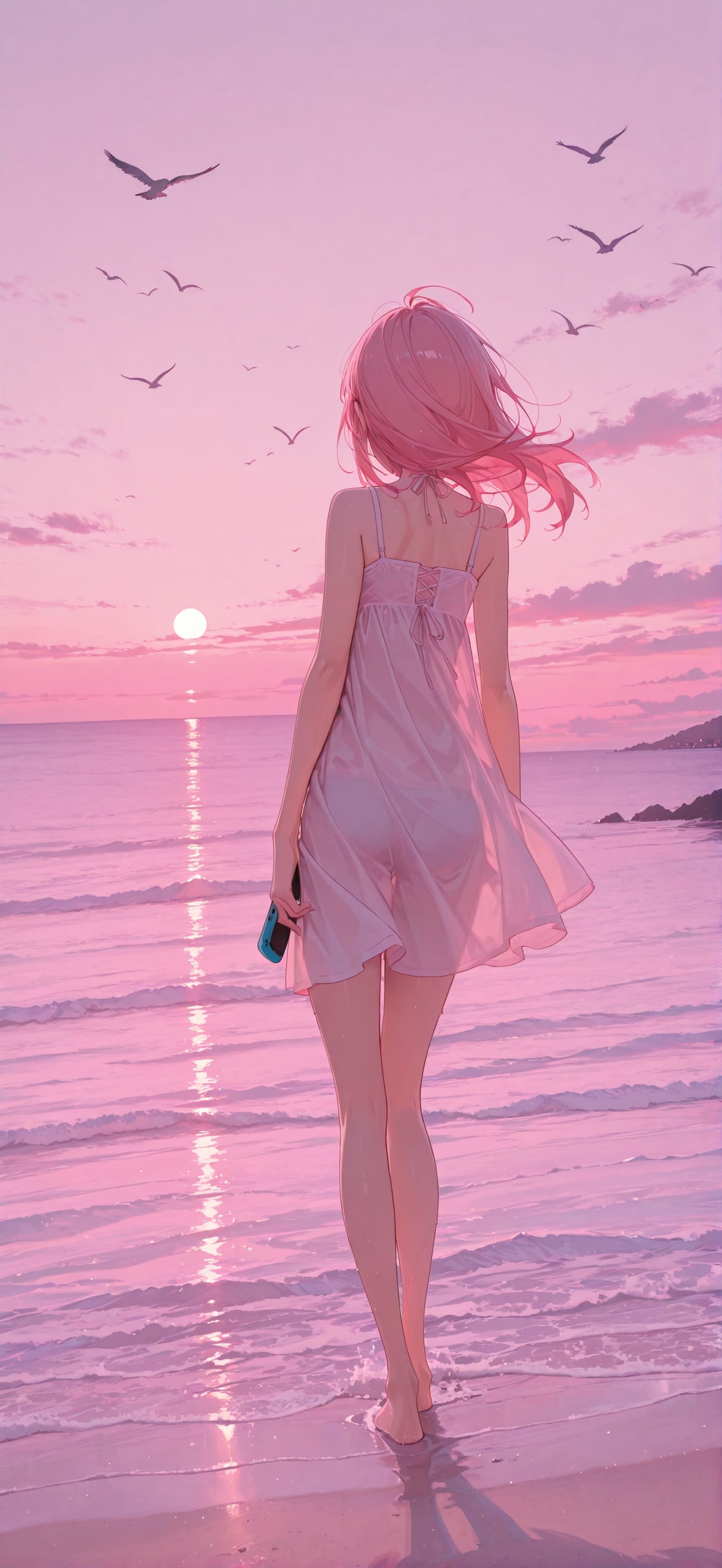Switch2 Pink Afternoon Sea Summer Animal mobile wallpaper / スマホ壁紙