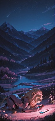 Switch2 Pink Night Mountain Spring Animal Machine mobile wallpaper / スマホ壁紙