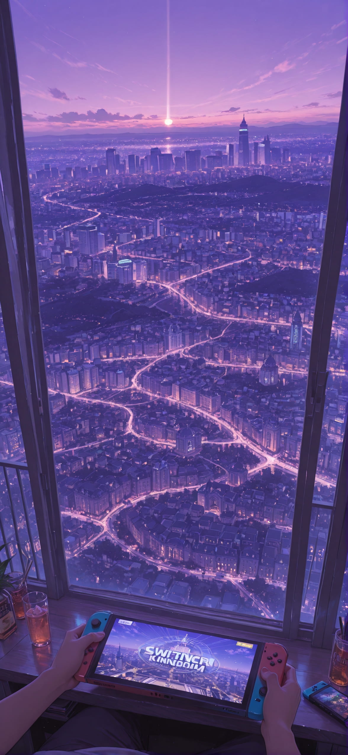 Switch2 Purple Afternoon City Summer mobile wallpaper / スマホ壁紙