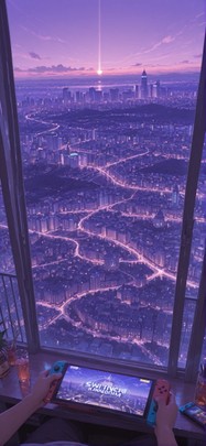 Switch2 Purple Afternoon City Summer mobile wallpaper / スマホ壁紙