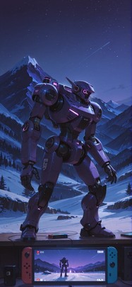 Switch2 Purple Night Mountain Winter Machine mobile wallpaper / スマホ壁紙