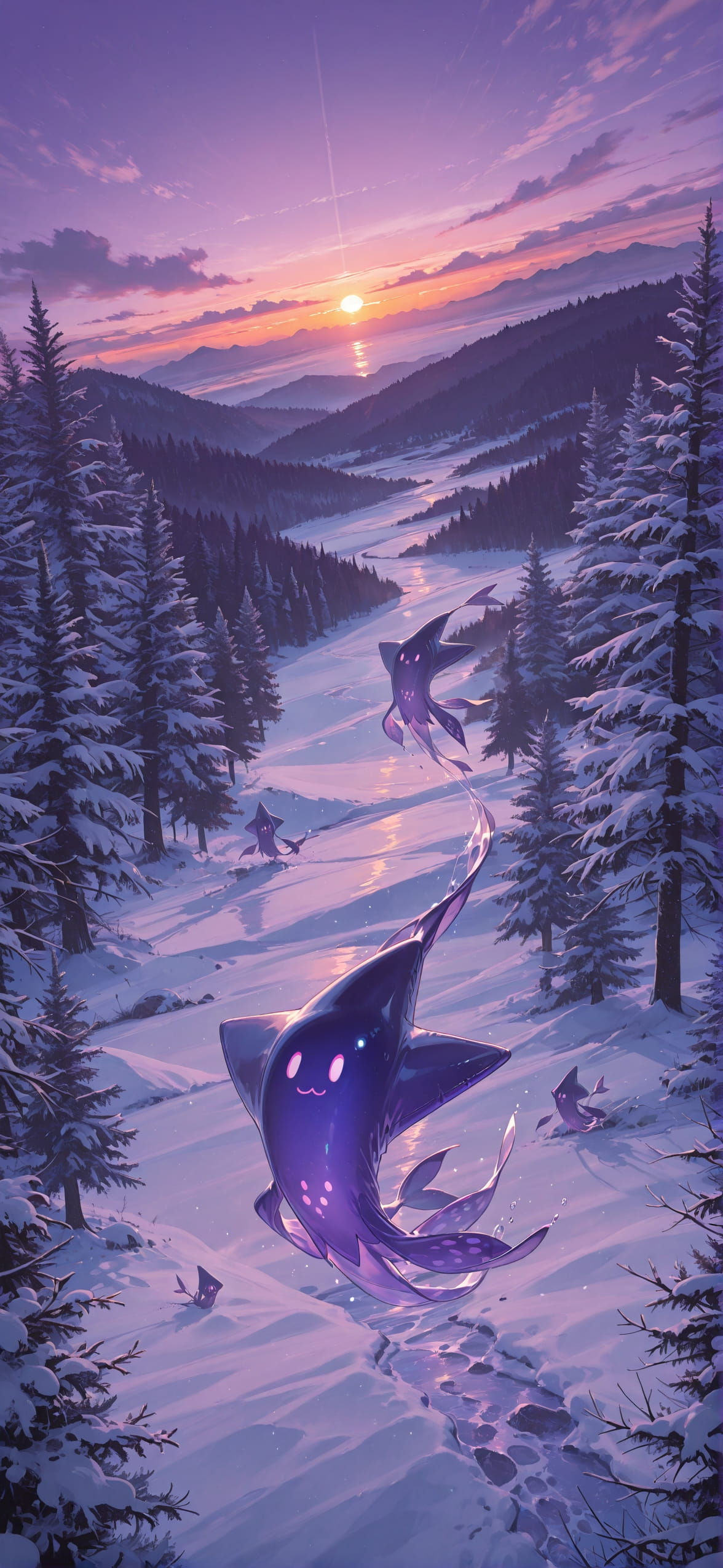 Switch2 Purple Sunset Nature Winter Animal Machine mobile wallpaper / スマホ壁紙