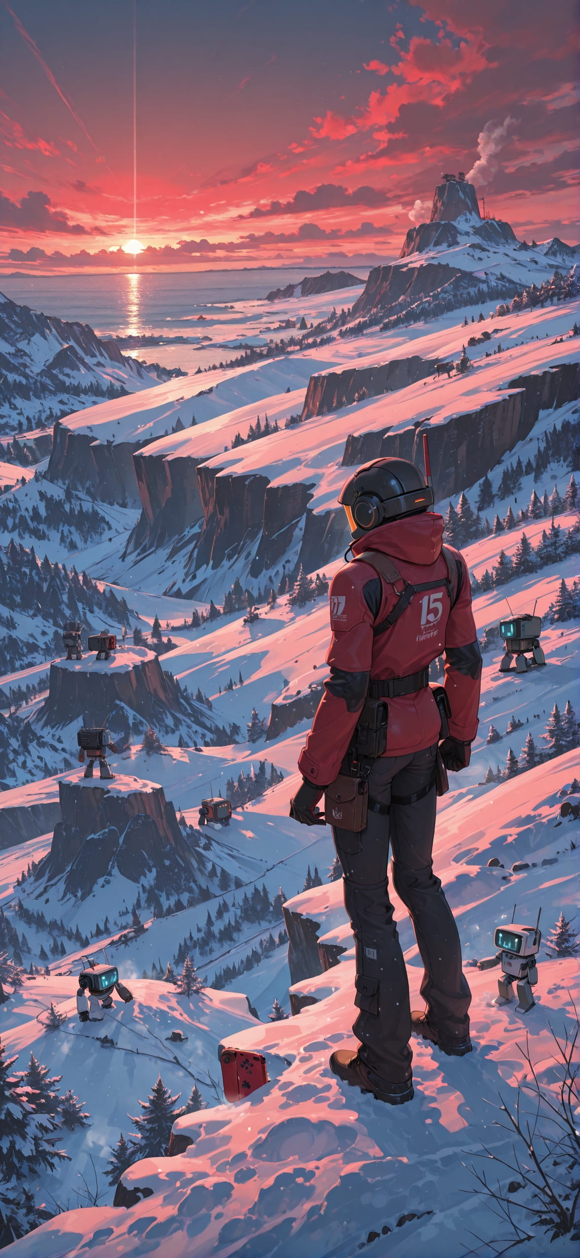 Switch2 Red Afternoon Sea Winter Machine mobile wallpaper / スマホ壁紙