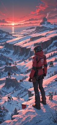 Switch2 Red Afternoon Sea Winter Machine mobile wallpaper / スマホ壁紙