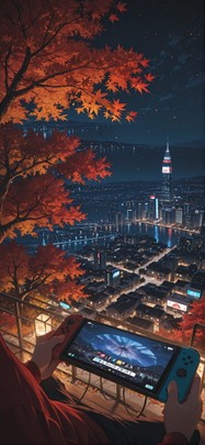 Switch2 Red Night City Autumn mobile wallpaper / スマホ壁紙