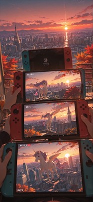 Switch2 Red Sunset City Autumn Animal mobile wallpaper / スマホ壁紙
