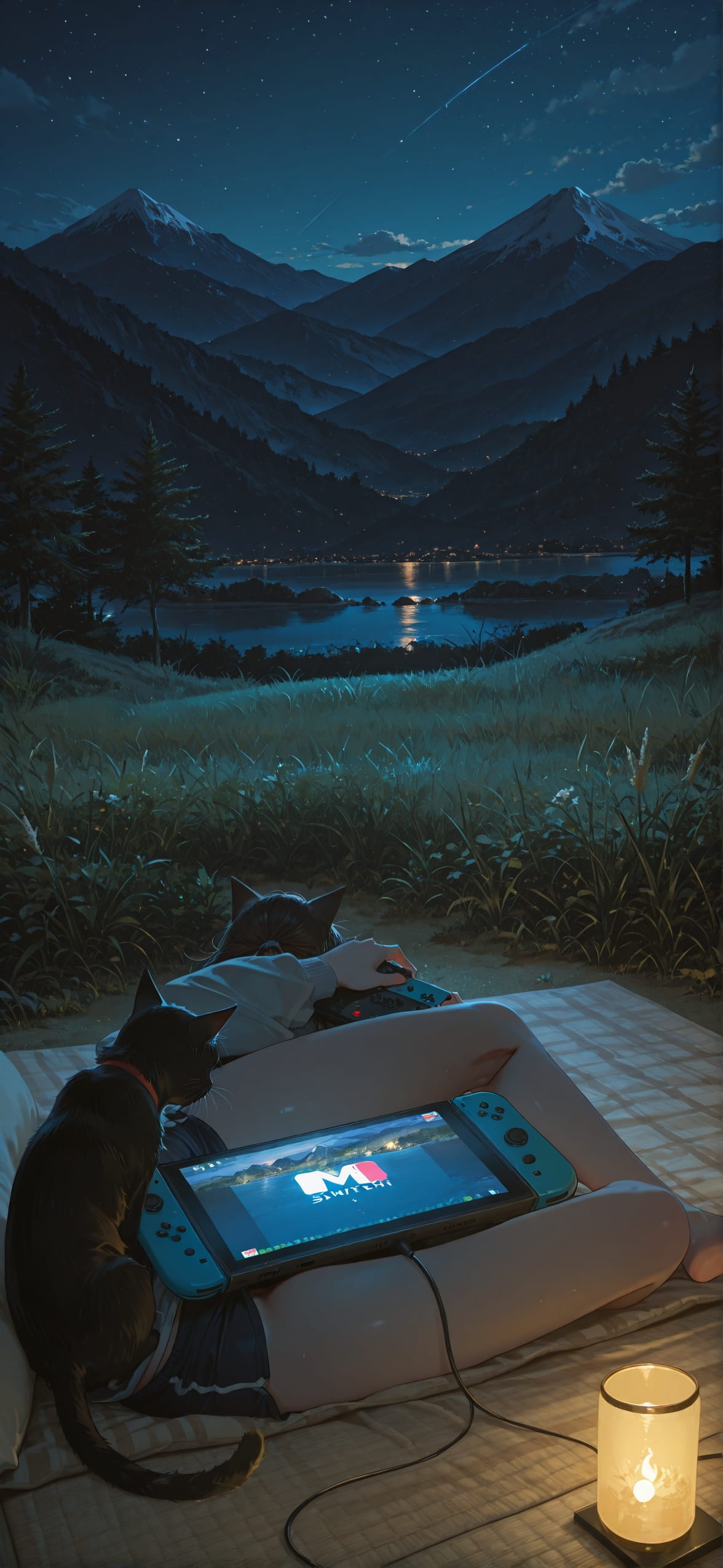 Switch2 Yellow Night Mountain Summer Animal mobile wallpaper / スマホ壁紙