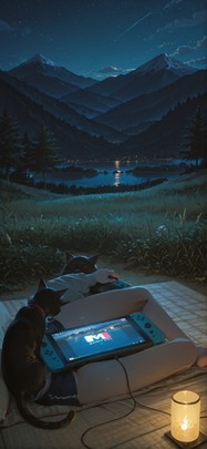 Switch2 Yellow Night Mountain Summer Animal mobile wallpaper / スマホ壁紙