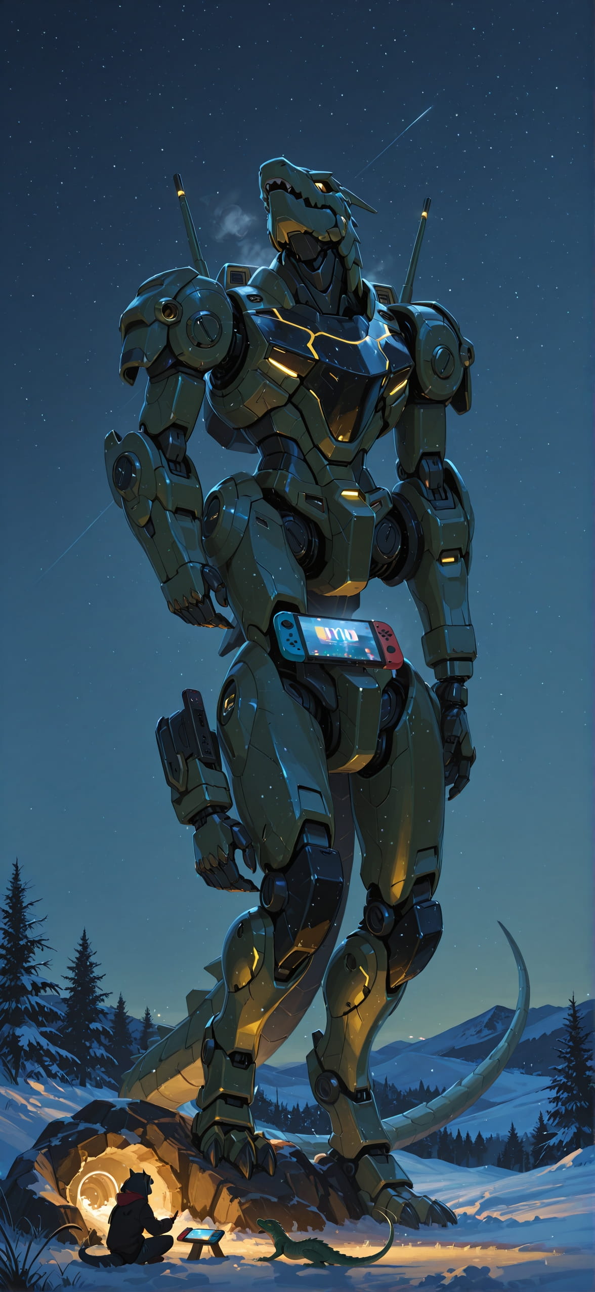 Switch2 Yellow Night Sky Winter Animal Machine mobile wallpaper / スマホ壁紙